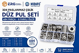 ERG MİDAPO 684 Parça 304 Paslanmaz Çelik Pul Seti M2-M12 Organizer Kutulu