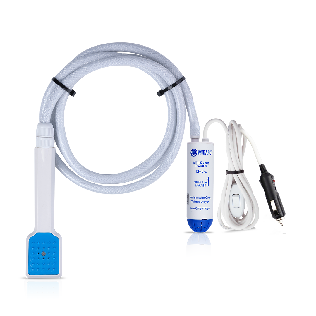 12 VOLT MİDAPO MİNİ DALGIÇ KÜÇÜK DUŞ BAŞLIKLI HORTUMLU SET ÇAKMAK GİRİŞ SOKETLİ