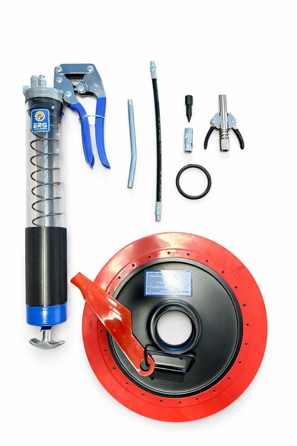 ERG TECHNİCAL MİDAPO 600cc EL BASMALI SEFFAF GRES POMPASI METAL KAPAK KİLİTLEMELİ GRES UCLU SET