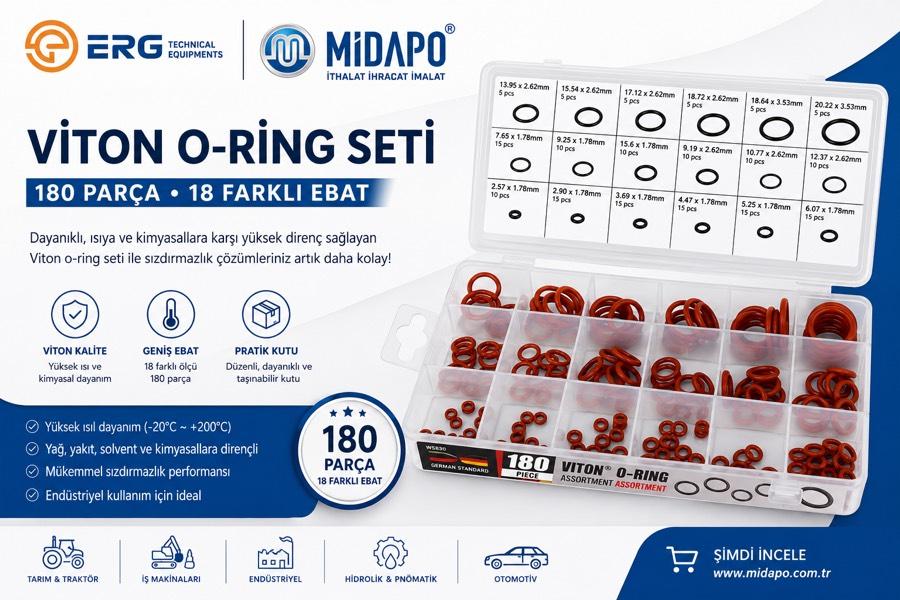 ERG MİDAPO Viton O-Ring Conta Seti 180 Parça 18 Farklı Ölçü Kutulu